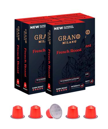New Grano Milano French Roast 50 Aluminium Coffee Pods Compatible with Nespresso Original line Dark Roast - Intensity 10/12 Coffee Capsules Made in Italy Espresso Coffee French Roast NEW LINE
