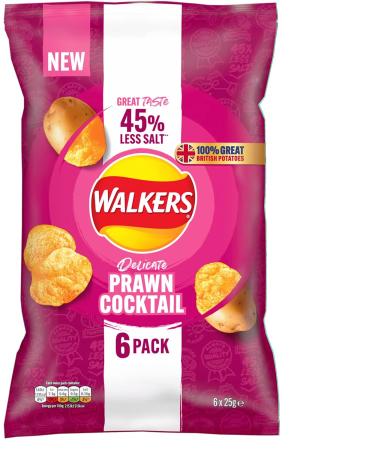 Walkers Less Salt Potato Crisps Delicate Prawn Cocktail 6X25g Delicate Prawn Cocktail 150 g (Pack of 1) - Buy Online on SooperMarket.com