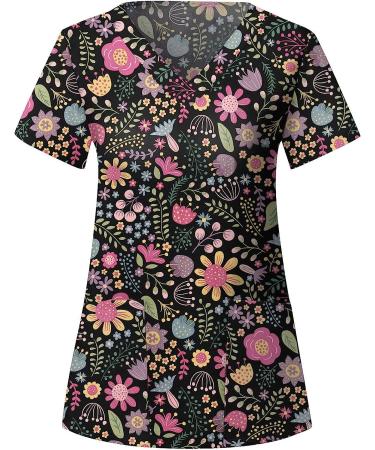 TUNUSKAT Women's Flower Nurse Uniform Fashion Print Short Sleeve Scrub Top - Red | XL - Buy Online on SooperMarket.com
