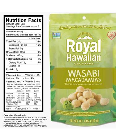 Royal Hawaiian Orchards Wasabi Macadamia Nuts 4 oz (Pack of 2) - Gluten-Free, Vegan, Non-GMO, Kosher - Buy Online on SooperMarket.com