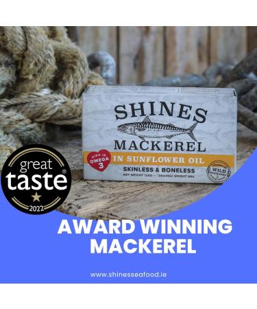 10 Pack of Shines Wild Mackerel in Sunflower Oil - Skinless & Boneless - Canned Fish High in Omega 3-10 x 125g Cans - Buy Online on SooperMarket.com