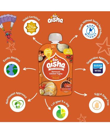 For Aisha Moroccan Chicken Tagine Baby Food Pouch - Dairy Free, Halal, Natural (7 Months+) | Pack of 1 - Buy Online on SooperMarket.com