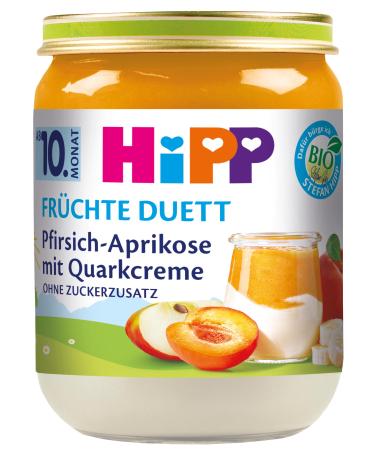 HiPP Organic Fruit Duet Peach-Apricot with Quark Cream Pack of 6 (6 x 160g)