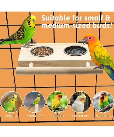 Tfwadmx Bird Food Stainless Steel Cups Wooden Perch Stand - Hanging Feeder Bowls for Parakeets, Conures, Cockatiels, Budgie Parrot - Feeding & Watering Supplies - Buy Online on SooperMarket.com
