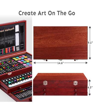175 Piece Deluxe Art Set with Acrylic Paints and Drawing Pads in Wooden Case - Professional Art Kit for Adults, Teens, and Artists - Cherry - Buy Online on SooperMarket.com