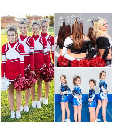40 Pcs 8 Glitter Cheer Hair Bows Bulk - Silver Shiny Ponytail Holders for Cheerleaders - Buy Online on SooperMarket.com