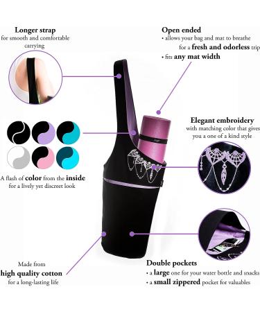 Zenifit Yoga Mat Bag - Long Tote with Pockets | Holds More Yoga Accessories | Cute & Stylish Mat Holder | Bonus Mat Strap Elastics | Practical Carriers for Women | Black & Lavender Purple - Buy Online on SooperMarket.com
