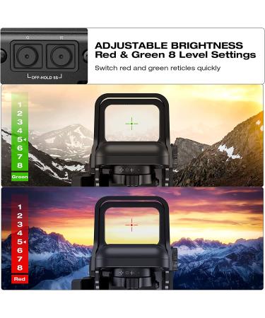 MidTen Red Green Dot Sight 4 Reticles | Reflex Sight Quick Detach Mount 20mm Rail - Buy Online on SooperMarket.com
