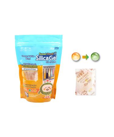 Sunny Home 5 Gram (20 Packs) Premium Mix Type-B 90% White + 10% Orange Indicating (Orange to Dark Green) - Desiccant Packets/Rechargeable Silica Gel Packets Dehumidifier/Moisture Absorber 5g 20p