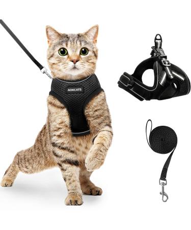 AOKCATS Cat Harness and Lead Set Cat Leash Cat Harness Escape Proof Kitten Harness and Lead Set with Reflective Strips for Walking Soft & Adjustable Comfort for Small Cat Pet Kitten M Black Black M