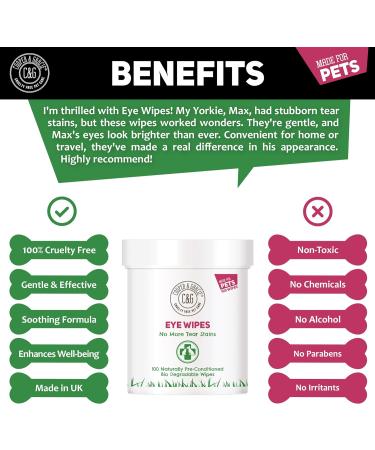 Dog Eye Wipes | Tear Stain Remover For Dogs Eyes | Remove Dog Eye Crust & Eye Discharge | Biodegradable Pre-soaked Textured | Safe & Easy Cleaning For Dogs & Cats | Pack Of 100 - Buy Online on SooperMarket.com