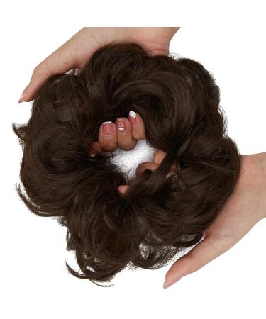 Messy Bun Hair Piece Scrunchies Extension Curly Wavy Updo Hairpieces Synthetic Chignon Ponytail Hair Accessories for Women Girls (Medium Brown) 1 PCS 2# Medium Brown