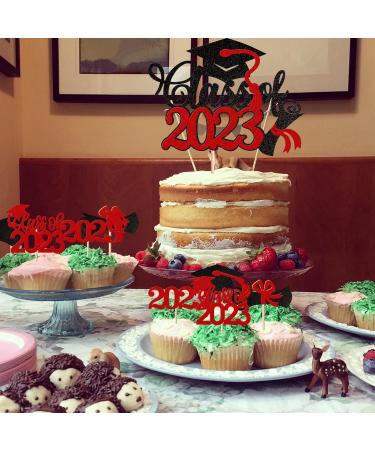 Rsstarxi 25 Pack 2023 Graduation Theme Cake Topper Class of 2023 Cupcake Toppers Glitter Class of 2023 Grad Cap Diploma Cupcake Picks 2023 Graduation Party Cake Decorations Supplies Red Design 6 Red - Buy Online on SooperMarket.com