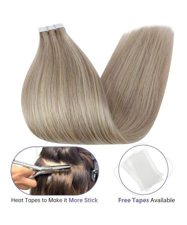 Fshine 20 Remy Human Hair Tape in Extensions 20 Inch - Highlighted Color 18 Ash Blonde and 22 Light Blonde - 20 Pieces 50 Gram Adhesive Tape Hair - #18/22(P18/613) - Buy Online on SooperMarket.com