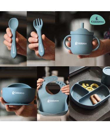Kiddaroo Baby Weaning Set - Feeding Bib, Sippy Cup, Cutlery, Plate, Bowl - Blue | Baby Led Weaning Essentials with eBook - Buy Online on SooperMarket.com