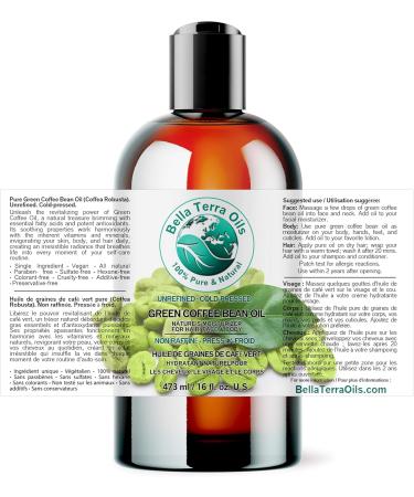 Green Coffee Bean Oil 473 ml Rich in Antioxidants Natural Moisturizer Versatile Use Bella Terra Oils  - Buy Online on SooperMarket.com