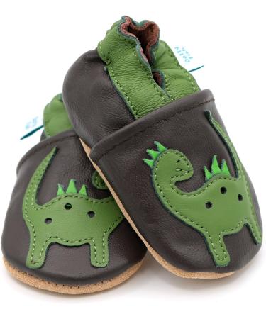 Dotty Fish Soft Leather Baby Shoes for Boys | Non-Slip Toddler Shoes | Green Dinosaur Design | 4-5 Years - Buy Online on SooperMarket.com