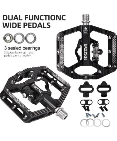 Black MZYRH MTB Mountain Bike Pedals with Cleats - Dual Function SPD Compatible, Sealed Clipless Aluminum, 3 Bearings - 9/16 Platform - Buy Online on SooperMarket.com