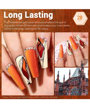 Modelones Fall Gel Nail Polish Kit - 12 Colors Soak Off Set for DIY Home Salon Manicure - Yellow, Sage Green, Orange, Nude, Blue, Red, Black - 0.24oz - LED Gel Nail Polish Set - Vintage Era - Buy Online on SooperMarket.com