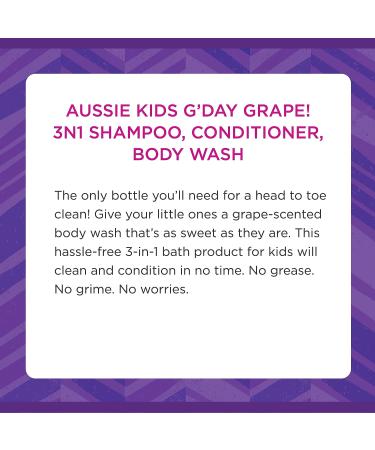 Aussie Kids G'Day Grape 3 in 1 Shampoo + Conditioner + Body Wash - 26.2 fl oz (Pack of 2) - Gentle Cleansing for Kids - Buy Online on SooperMarket.com