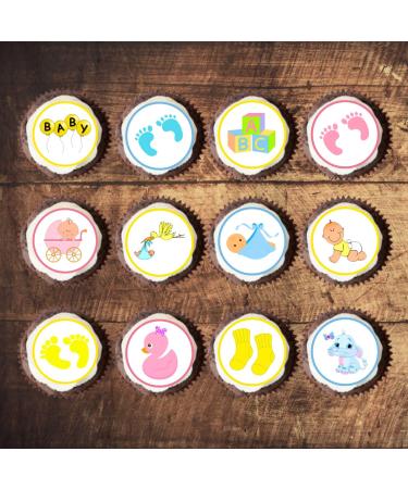 PRECUT Baby Shower Cupcake Toppers Gender Reveal Edible Mini Cake Decorations Edible Baby Shower Decorations Baby Boy Cupcake Toppers Baby Girl Cake Decoration Baby Shower Cake Toppers (24)