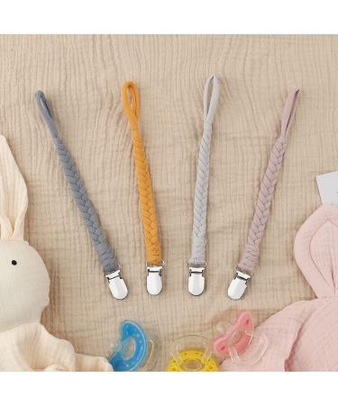 Sugee Braided Pacifier Clip Leash Set for Baby Boys and Girls - 4 Pack Grey Soothie Binky Holder - Buy Online on SooperMarket.com