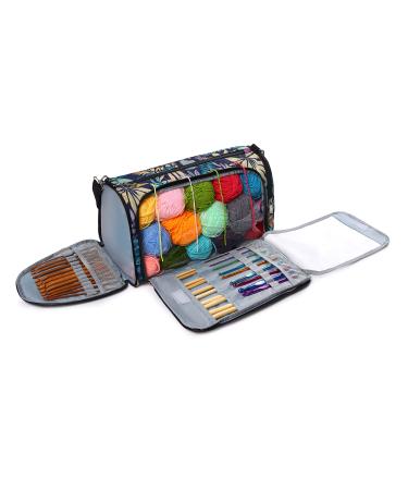 MZCXMAO Knitting Bag Crochet Storage Organizer Large Crochet Bag Yarn Bags for Crocheting Classical Yarn Holder Bag (Blue Leaves)