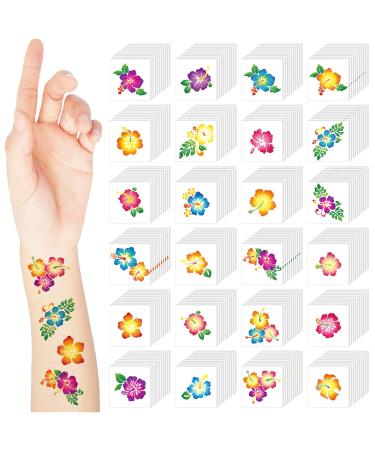 240 Pcs Hibiscus Glitter Tattoos Flower Glitter Temporary Tattoos Hawaiian Face Tattoos Sticker Tropical Face Tattoos Summer Tattoos for Hawaiian Themed Party Body Face Women Men Kids