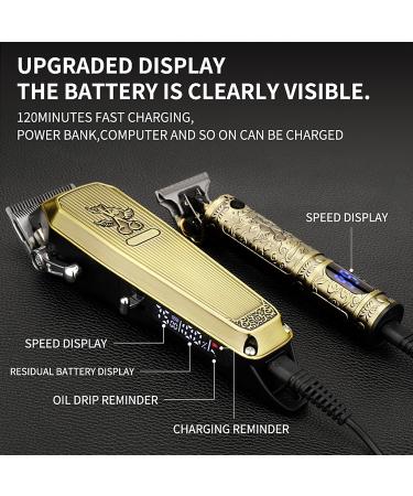 Professional Hair Clippers for Men - Cordless Electric Beard Trimmer Set with T Liners & LED Display - Gold Hair Cutting & Grooming Essentials - Buy Online on SooperMarket.com
