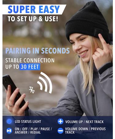 Foxelli Bluetooth Beanie - Wireless Hat with Headphones for Men & Women in Black - Buy Online on SooperMarket.com