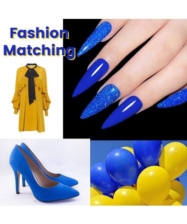 YTD Likomey Reflective Glitter Gel Nail Polish Set - Sapphire Blue & Pure Klein Blue Fashion Colors - Gold Combo Kit - Super Sparkly Diamond Disco DJ UV Top Coat - 2 Pcs (7.5ml each) - Buy Online on SooperMarket.com