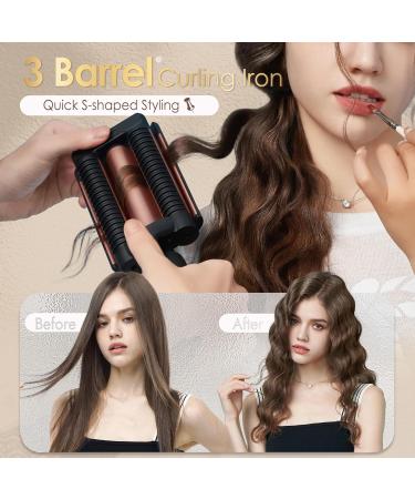 Novus 3 Barrel Waver Curling Iron - Anti-Scald 1 Inch Rapid Heating 3 Heat Settings for Deep Waves - Buy Online on SooperMarket.com