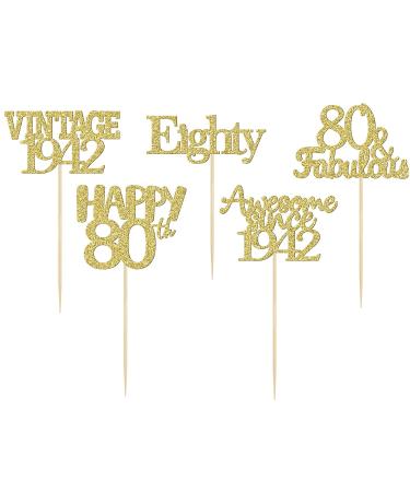 Gold Glitter 80th Birthday Cupcake Toppers - Vintage 1942 | Awesome Since 1942 | Hello 80 | Seventy & Fabulous Cake Decorations - Buy Online on SooperMarket.com