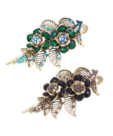 Pretty Alligator Hair Clips Metal Flower Hair Clip Peacock Hair Clips  2 PCS Large Flower Hair Barrettes Hair Accessories for Women (Style B) Style-B