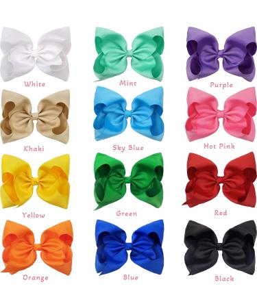 Cellot Boutique 12 Pcs Big Hair Bows Clips for Teens Girls - 8 Grosgrain Ribbon, Durable Metal Clips - Perfect for Girls, Toddlers, Teenagers - Buy Online on SooperMarket.com