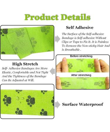 Dog Vet Wrap: 8 Rolls Self Adhesive Bandages for Paws - Breathable & Stretchable Fabric for Sprains & Swelling in 4 Colors with Paw Pattern - Buy Online on SooperMarket.com