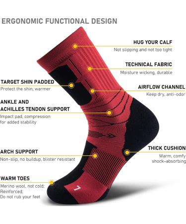 SHESMILED Merino Wool Hiking Crew Socks - 3 Pack Large Red | Cushioned & Quick Dry (3 Pairs) - Buy Online on SooperMarket.com