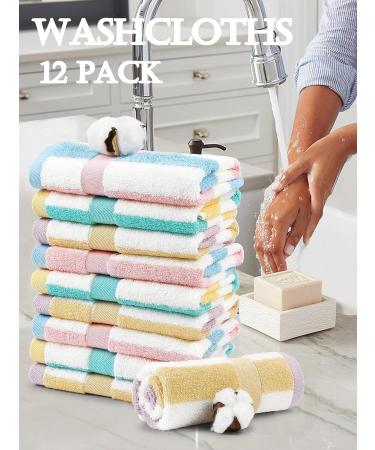 Striped Cotton Washcloths Set - 12 Pack, 13x13 Inches - Face & Body Towels in 3 Colors - Buy Online on SooperMarket.com