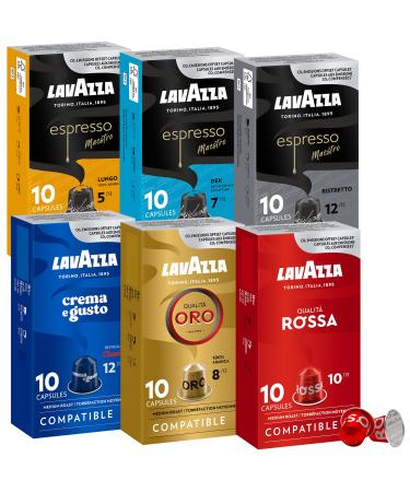 Lavazza Aluminum Espresso Capsules Compatible with Nespresso Original Machines Variety Pack (Pack of 60) Value Pack Blended and roasted in Italy 6 Packs of 10 single serve Nespresso pods Variety Pack 60 count (Pack of 1)
