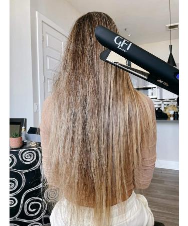 GFI Titanium Flat Iron Hair Straightener with Turbo Heating Element - Adjustable Temperature Control for All Hair Types - Includes Pouch and Heat-Resistant Glove - Buy Online on SooperMarket.com