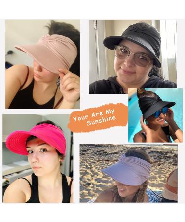Mukeyo Women's Wide Brim Sun Visor Hat for UV Protection - Packable Ponytail Beach Cap in Black - Buy Online on SooperMarket.com