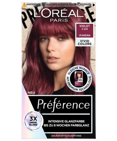 L'Or al Paris Intensive permanent hair color up to 8 weeks of shiny hair and intensive color Pr f rence Vivid Colors color: 5.26 violet 1 piece No. 5260 - Violet 273 g (1 Pack)