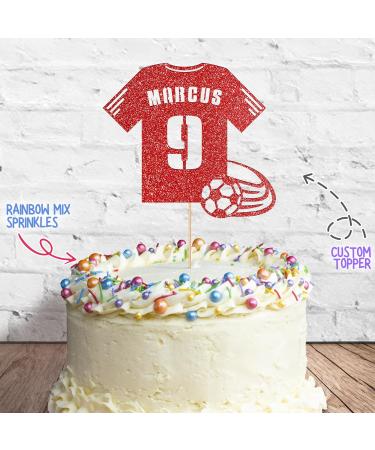 Cakeshop Cake Decoration Pack | Football Shirt Birthday Premium Double Sided Glitter Card Cake Topper & 25g Party Pack of Cake Sugar Sprinkles | Custom Name & Age Cake Decoration (Red) Non-Prime Glitter Card: Red - Buy Online on SooperMarket.com