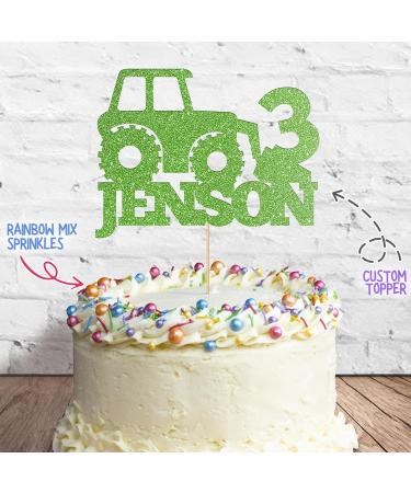 Cakeshop Cake Decoration Pack | Digger Tractor Premium Double Sided Glitter Card Cake Topper Sign & 25g Party Pack of Cake Sugar Sprinkles | Custom Name & Age Cake Decorations (Green) Non-Prime Glitter Card: Green - Buy Online on SooperMarket.com