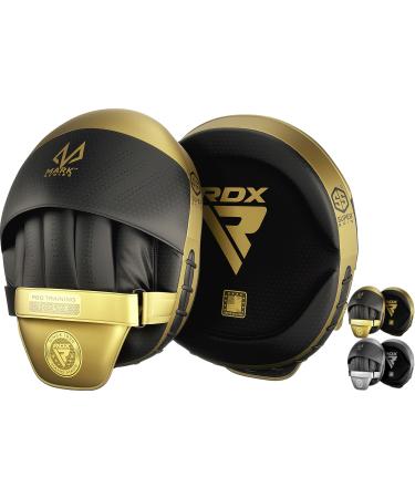 RDX Boxing Pads Curved Focus Mitts, Maya Hide Leather Mark PRO Hook and Jab Training Pads, MMA Muay Thai Kickboxing Coaching Martial Arts Punching Hand Target Strike Shield GOLDEN
