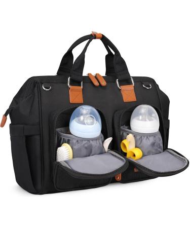 Pomelo Embossed Black Baby Changing Bag with Pram Clips and Changing Mat - Mom and Dad's Ultimate Essential - Buy Online on SooperMarket.com