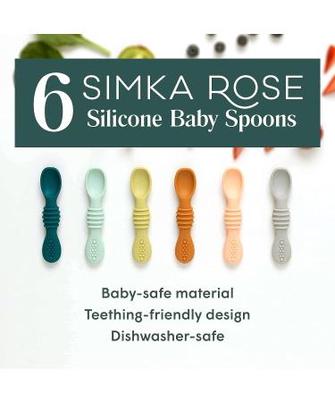 Simka Rose Silicone Baby Spoons - Self Feeding 6 Months First Stage Infant Spoons for Babies & Toddlers - Set of 6 BPA Free Dishwasher Microwave Safe Food Utensils - Neutral - Buy Online on SooperMarket.com