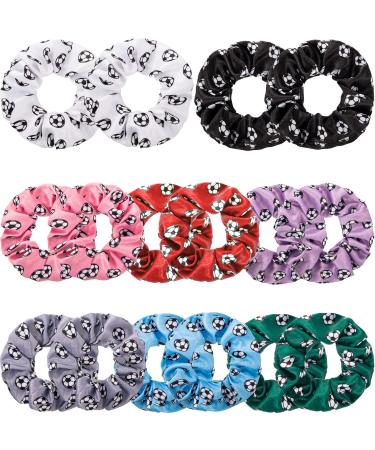 Syhood 16 Pieces Soccer Hair Scrunchies Soccer Hair Ties Elastic Soccer Hair Bands Ponytail Holders Sport Hair Accessories for Girls Women Players Coaches Teams