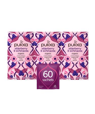 Pukka Organic Tea Bags, Elderberry & Echinacea Herbal Tea, Perfect for Wellness Support, 20 Count (Pack of 3) 60 Tea Bags
