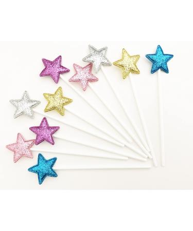 AILEXI Handmade 10 Matt Glitter Cake Toppers for Cakes Cup Cakes and Ice Cream - Multicolored Stars Matt Multicolored Matt Stars